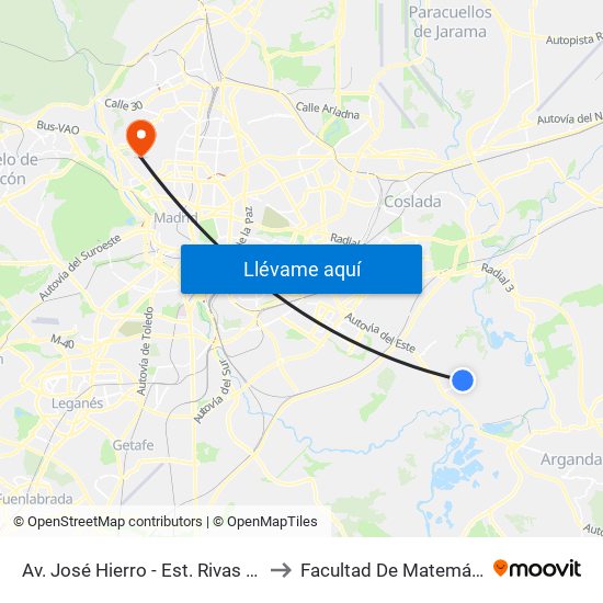 Av. José Hierro - Est. Rivas Futura to Facultad De Matemáticas map