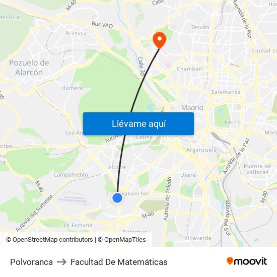 Polvoranca to Facultad De Matemáticas map