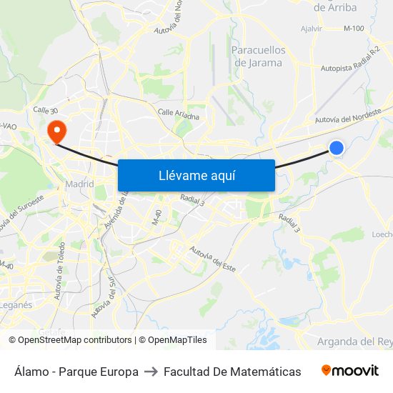 Álamo - Parque Europa to Facultad De Matemáticas map