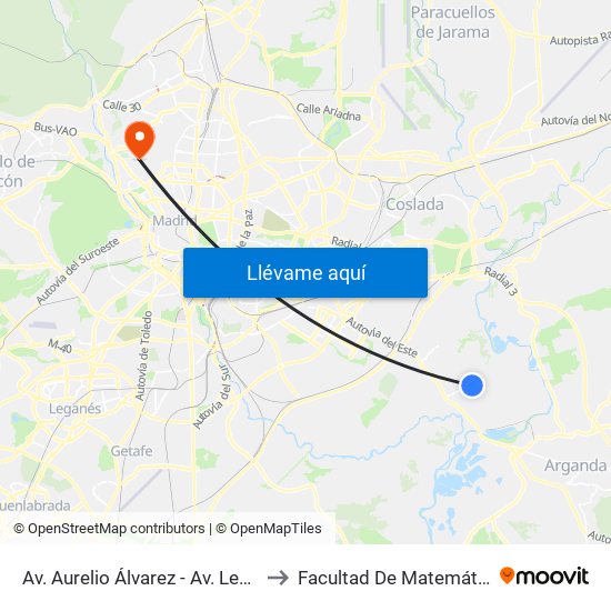 Av. Aurelio Álvarez - Av. Levante to Facultad De Matemáticas map
