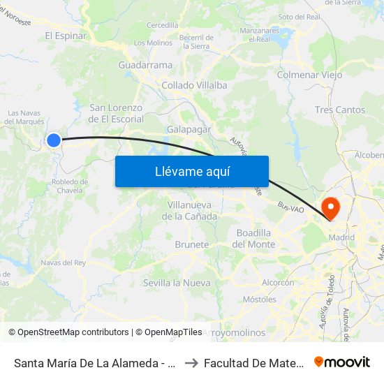 Santa María De La Alameda - Peguerinos to Facultad De Matemáticas map