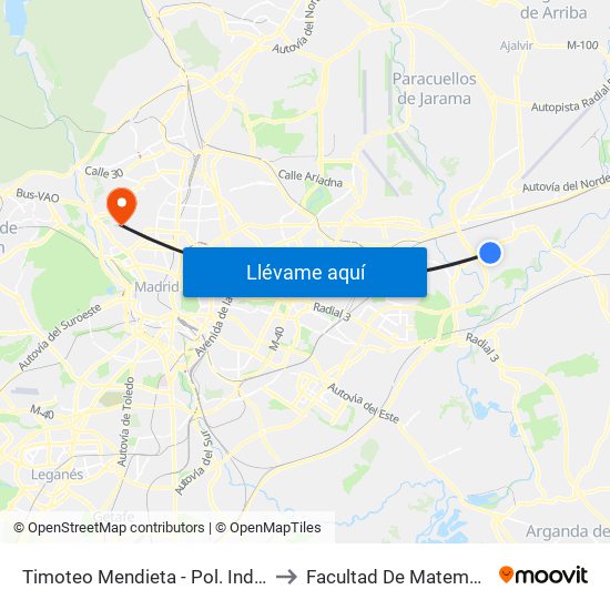 Timoteo Mendieta - Pol. Industrial to Facultad De Matemáticas map