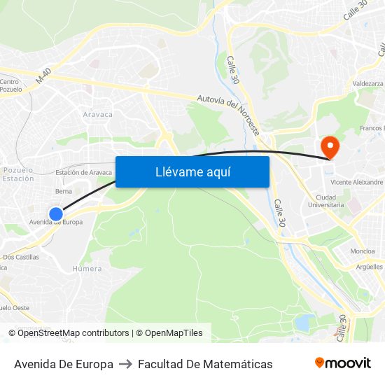 Avenida De Europa to Facultad De Matemáticas map