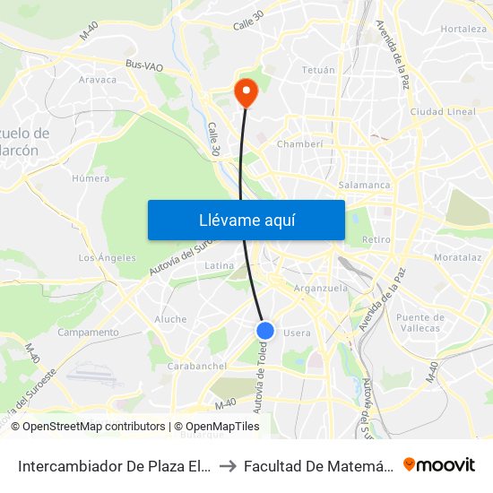 Intercambiador De Plaza Elíptica to Facultad De Matemáticas map