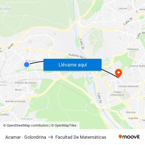 Acamar - Golondrina to Facultad De Matemáticas map