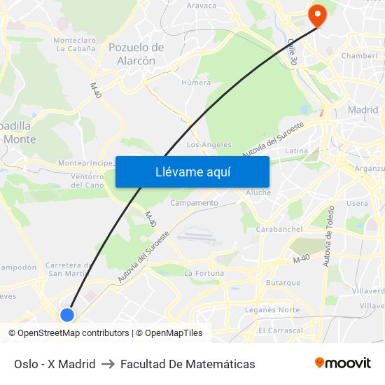 Oslo - X Madrid to Facultad De Matemáticas map