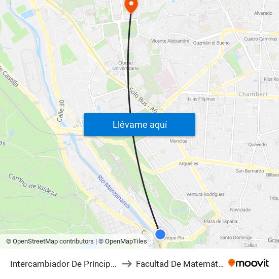 Intercambiador De Príncipe Pío to Facultad De Matemáticas map
