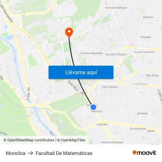 Moncloa to Facultad De Matemáticas map