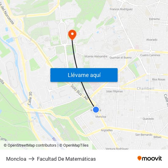 Moncloa to Facultad De Matemáticas map