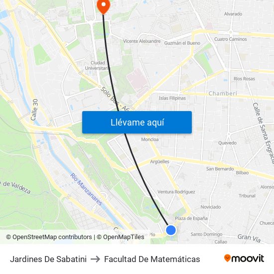 Jardines De Sabatini to Facultad De Matemáticas map