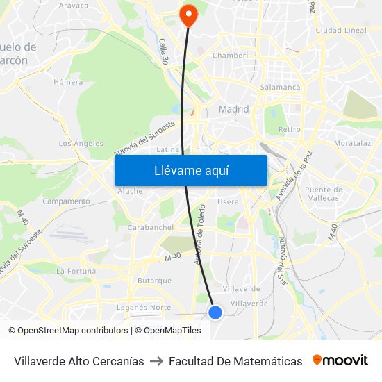 Villaverde Alto Cercanías to Facultad De Matemáticas map