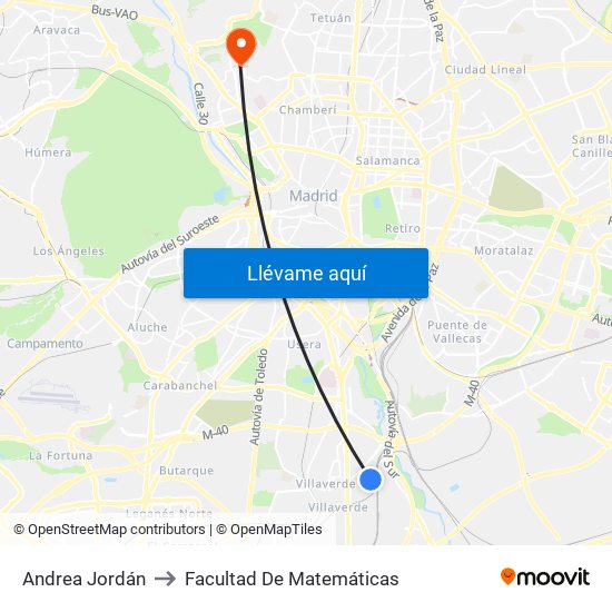 Andrea Jordán to Facultad De Matemáticas map