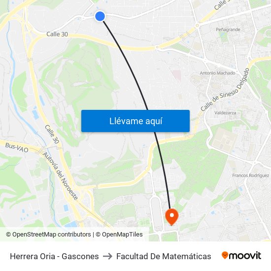 Herrera Oria - Gascones to Facultad De Matemáticas map
