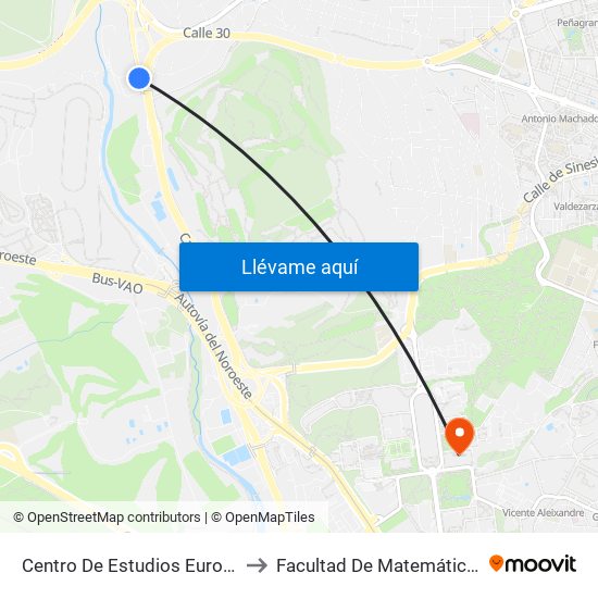 Centro De Estudios Europe to Facultad De Matemáticas map