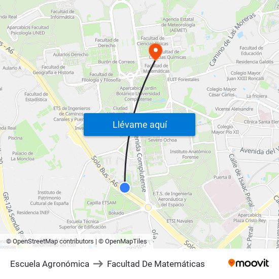 Escuela Agronómica to Facultad De Matemáticas map