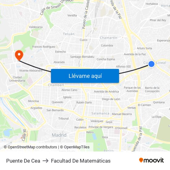 Puente De Cea to Facultad De Matemáticas map