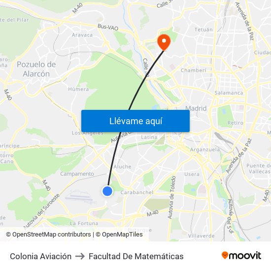 Colonia Aviación to Facultad De Matemáticas map