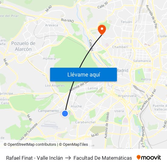 Rafael Finat - Valle Inclán to Facultad De Matemáticas map