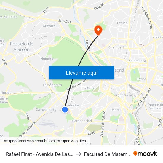 Rafael Finat - Avenida De Las Águilas to Facultad De Matemáticas map