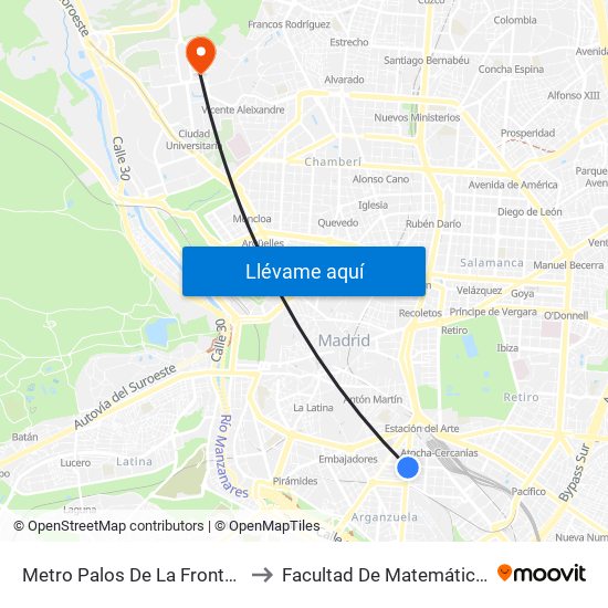 Metro Palos De La Frontera to Facultad De Matemáticas map