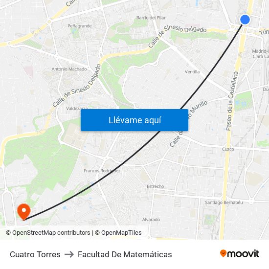 Cuatro Torres to Facultad De Matemáticas map