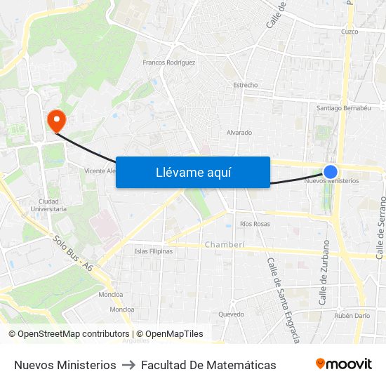 Nuevos Ministerios to Facultad De Matemáticas map