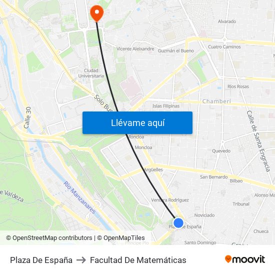 Plaza De España to Facultad De Matemáticas map