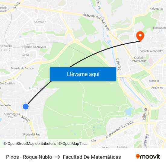 Pinos - Roque Nublo to Facultad De Matemáticas map