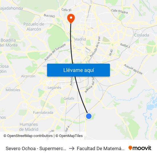 Severo Ochoa - Supermercados to Facultad De Matemáticas map