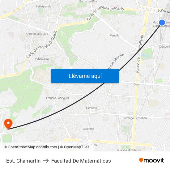 Est. Chamartín to Facultad De Matemáticas map