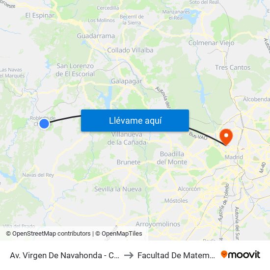 Av. Virgen De Navahonda - Canopus to Facultad De Matemáticas map