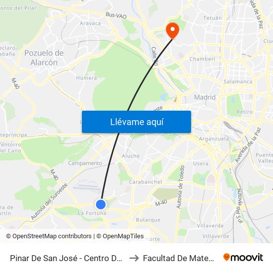 Pinar De San José - Centro De Acogida to Facultad De Matemáticas map