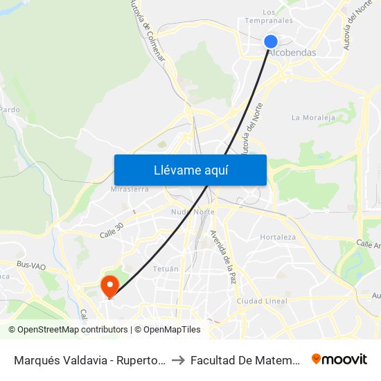 Marqués Valdavia - Ruperto Chapí to Facultad De Matemáticas map