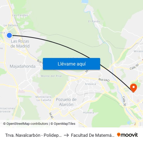 Trva. Navalcarbón - Polideportivo to Facultad De Matemáticas map