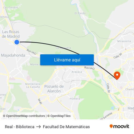 Real - Biblioteca to Facultad De Matemáticas map