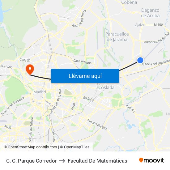 C. C. Parque Corredor to Facultad De Matemáticas map