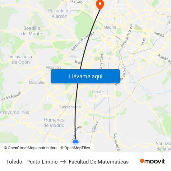Toledo - Punto Limpio to Facultad De Matemáticas map