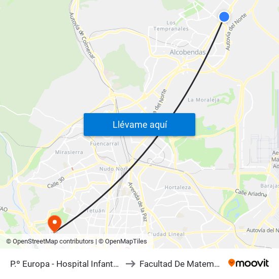 P.º Europa - Hospital Infanta Sofía to Facultad De Matemáticas map