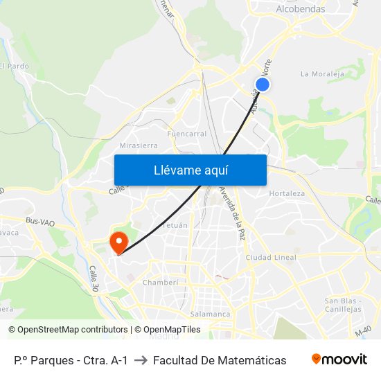 P.º Parques - Ctra. A-1 to Facultad De Matemáticas map