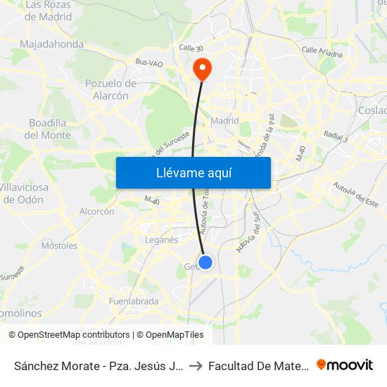 Sánchez Morate - Pza. Jesús Jiménez Díaz to Facultad De Matemáticas map