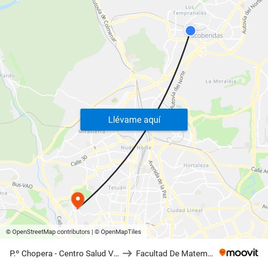 P.º Chopera - Centro Salud Valdavia to Facultad De Matemáticas map
