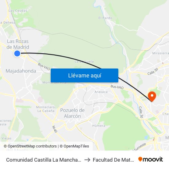 Comunidad Castilla La Mancha - Burgocentro to Facultad De Matemáticas map