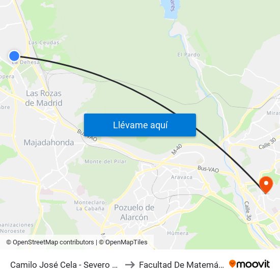 Camilo José Cela - Severo Ochoa to Facultad De Matemáticas map