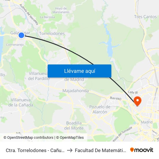 Ctra. Torrelodones - Cañuelo to Facultad De Matemáticas map