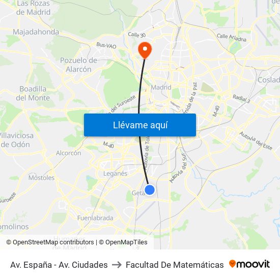 Av. España - Av. Ciudades to Facultad De Matemáticas map