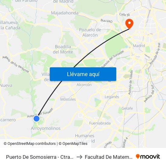 Puerto De Somosierra - Ctra. M-413 to Facultad De Matemáticas map