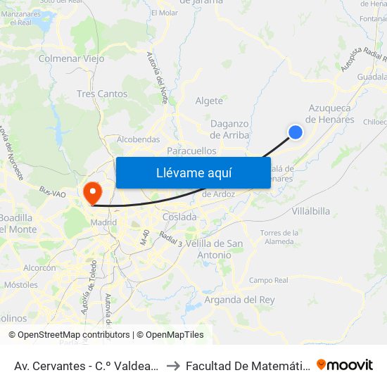 Av. Cervantes - C.º Valdeavero to Facultad De Matemáticas map