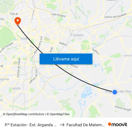 P.º Estación - Est. Arganda Del Rey to Facultad De Matemáticas map