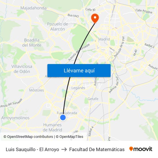 Luis Sauquillo - El Arroyo to Facultad De Matemáticas map