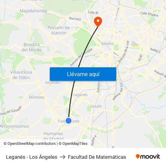 Leganés - Los Ángeles to Facultad De Matemáticas map